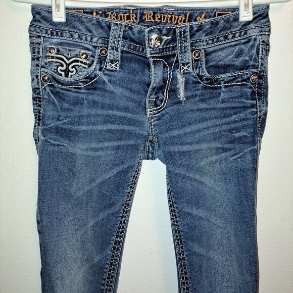 🪨 Rock Revival Allegra Skinny Jeans W/Leather Embroidered Flap Pockets size 25 - Picture 15 of 16